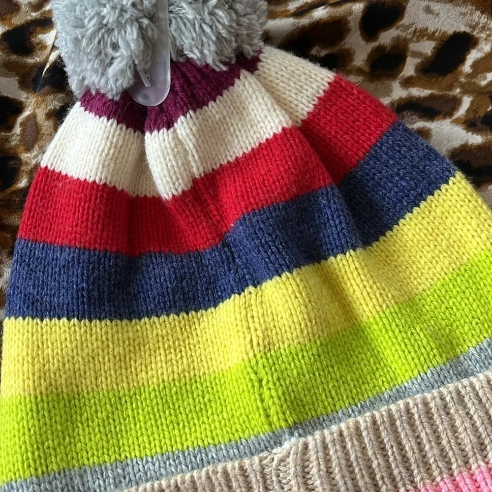 Brand New Gap Multicolored Striped Knit Cuffed Pom Hat